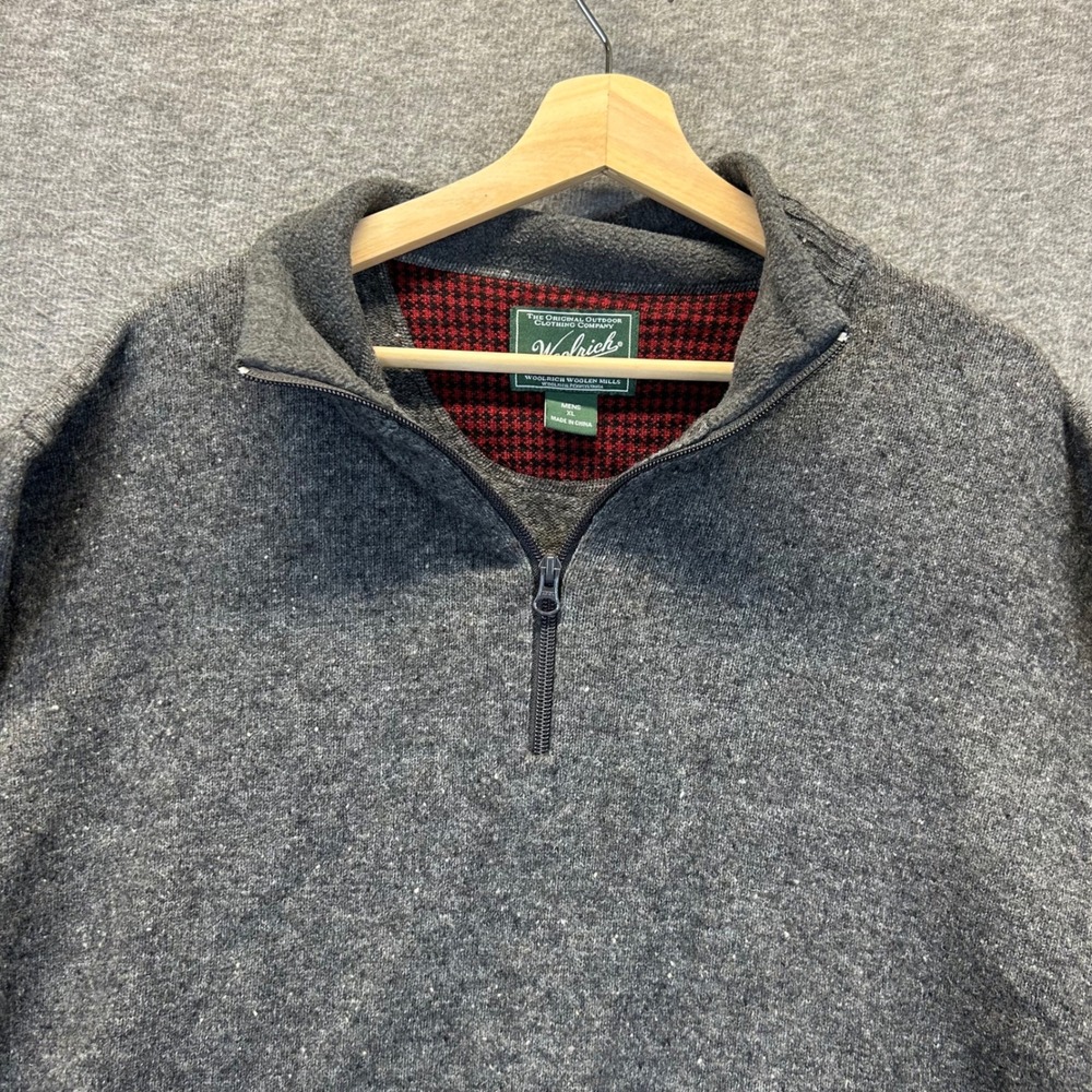 Woolrich Mens XL Charcoal Heather Lambswool Blend Quarter Zip Sweater 9023